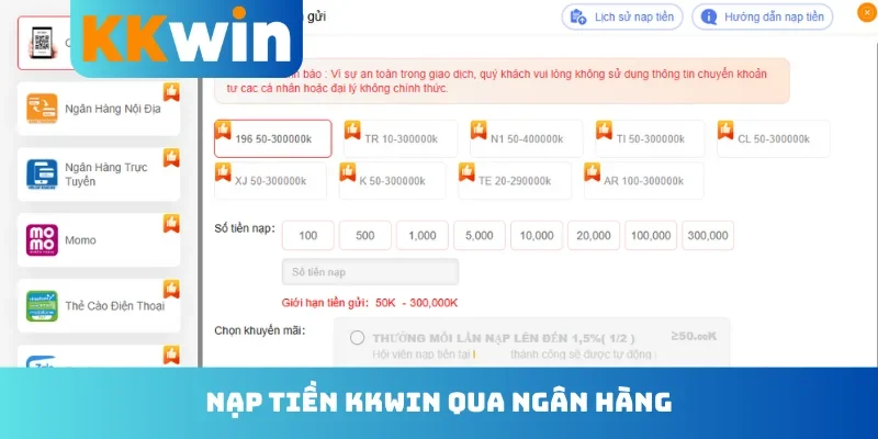 Nạp tiền KKwin qua ngân hàng