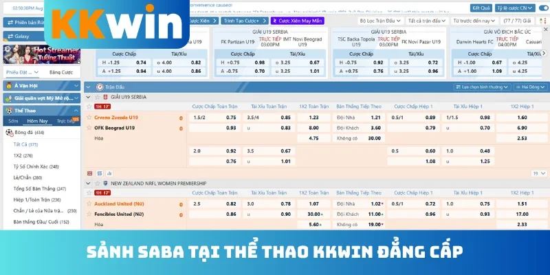 Sảnh SABA tại thể thao KKwin đẳng cấp